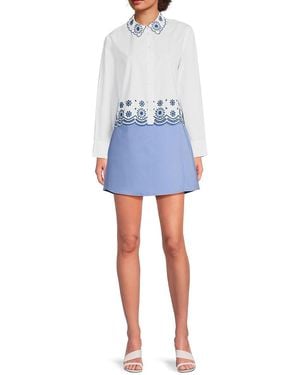 Saks Fifth Avenue Eyelet Emboirdery Scalloped Shirt - Blue