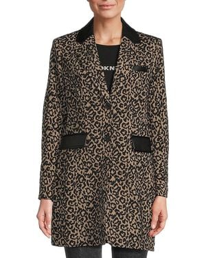DKNY Leopard Print Notch Lapel Blazer - Black