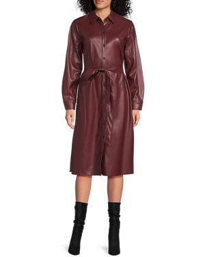 Calvin Klein Faux Leather Shirtdress - Red