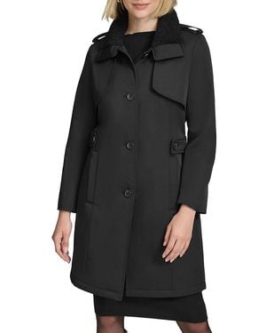 Andrew Marc Teagan Faux Shearling Single-Breasted Trench Coat - Black