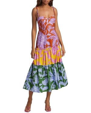 FARM Rio Tropical Swing Mix Sweetheart Midi-Dress - Red