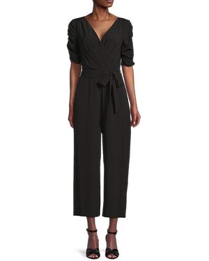 DKNY Ruched Sleeve Belted Jumpsuit - Black