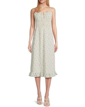Lea & Viola Floral Smocked Waist A-Line Midi-Dress - Multicolor