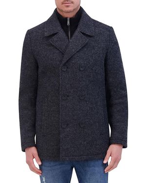 Kenneth Cole Double Breasted Wool Blend Peacoat - Blue