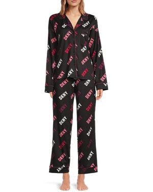 DKNY '2-Piece Logo Camp Shirt & Trousers Pyjama Set - Black