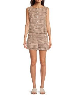 Lea & Viola Tweed Button-Front Vest - Natural
