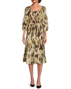 Vero Moda Dicthe Printed Cotton Midi-Dress - Yellow