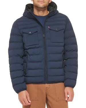 Levi's Stretch Quilted Hooded Puffer Jacket - Blue