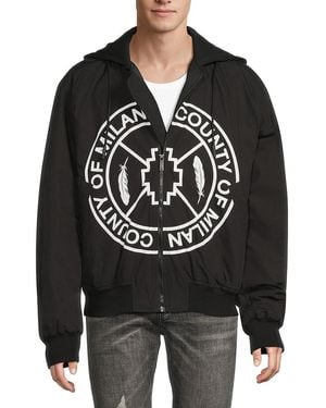 Marcelo Burlon Skate Cross Graphic Hooded Bomber Jacket - Black