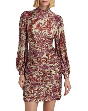 Kobi Halperin Elizabeth Printed Satin Ruched Minidress - Red