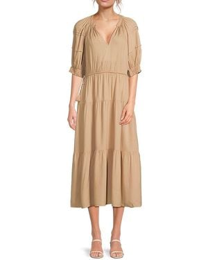 AREA STARS Side-Tie Tiered Midi-Dress - Natural