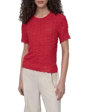 DKNY Ruched Scalloped Hem Top - Red