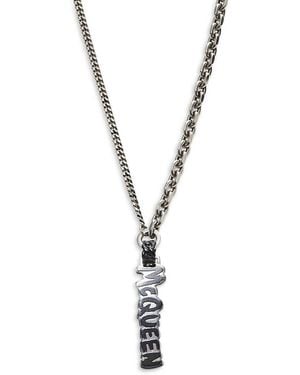McQueen Silvertone Graffiti Logo Pendant Necklace - Metallic