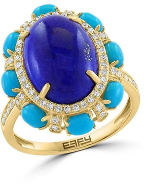 Effy 14K, Lapis Lazuli, & 0.26 Tcw Diamond Cocktail Ring - Blue