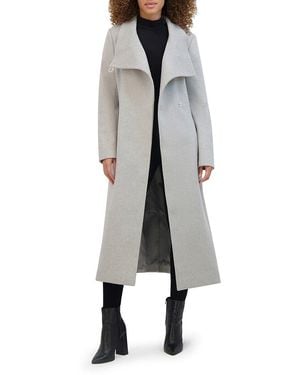 Kenneth Cole Belted Wool Blend Wrap Coat - Grey