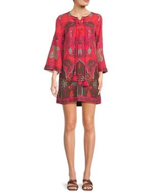 Cara Cara Floral Bell-Sleeve Shift Minidress - Red