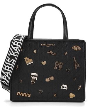 Karl Lagerfeld Quilted Icon Appliqué Top Handle Bag - Black