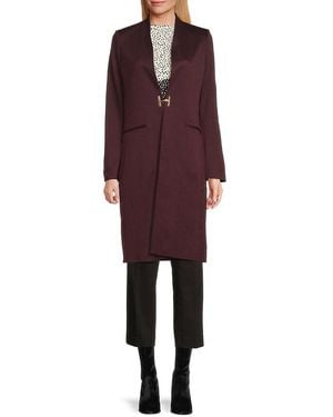 Halston Collarless Longline Coat - Red