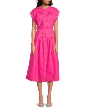 AREA STARS Cuff Cotton Poplin Midi-Dress - Pink