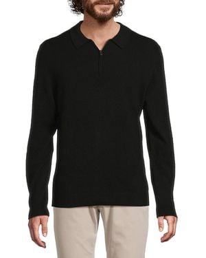 Saks Fifth Avenue 100% Cashmere Zip Classic-fit Polo Sweater - Black