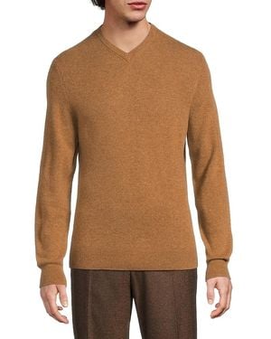 Saks Fifth Avenue 100% Cashmere V-Neck Sweater - Brown