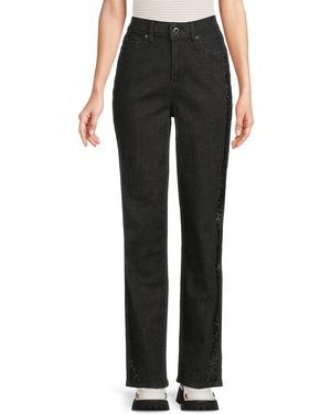 Karl Lagerfeld Sequin-Trim Straight-Leg Jeans - Black
