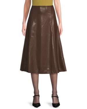 WeWoreWhat Flare Faux Leather Midi-Skirt - Brown