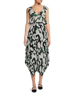 The Kooples Print Accordion Pleat Midi Dress - Multicolour