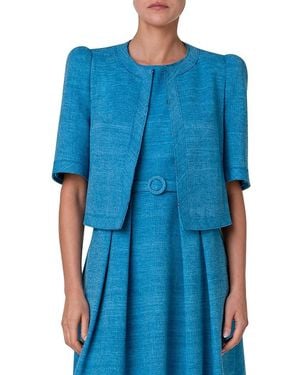 Akris Punto Short-Sleeve Silk-Blend Jacket - Blue