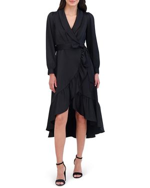 Vince Camuto Shawl Collar Satin Faux-wrap Midi-dress - Black