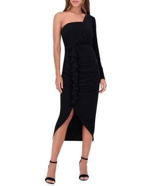 Siena Jewelry Ruched One-Shoulder Jersey Midi-Dress - Black
