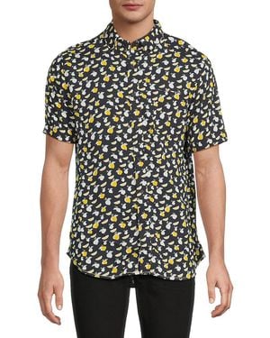 Report Collection Rayon Short-Sleeve Button-Down Shirt - Black