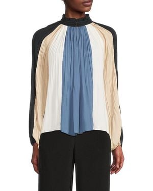BCBGMAXAZRIA Pleated Colorblocked Top - Blue