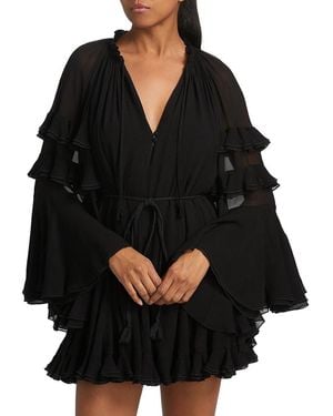 Alice + Olivia Adaline Gathered Tie-Waist Minidress - Black