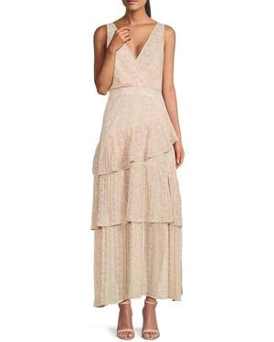Lea & Viola Tiered Floral Ruffle Maxi Dress - Natural