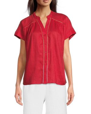 Saks Fifth Avenue Ladderwork Trim 100% Linen Top - Red