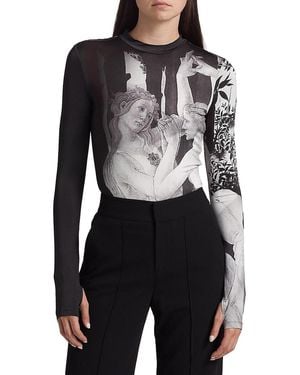 Alice + Olivia Delaina Graphic Mock-Neck Top - Black