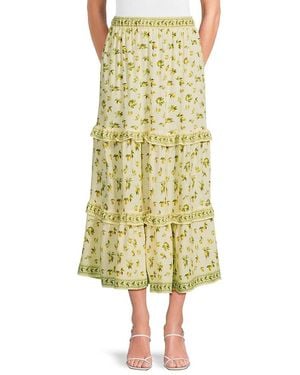 Max Studio Lemon-Print Tiered Midi-Skirt - Yellow