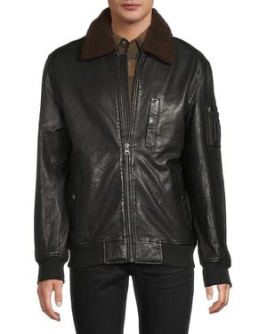 Slate & Stone Faux Shearling Collar Leather Bomber Jacket - Black