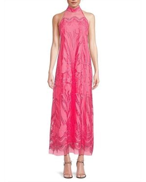 Emanuel Ungaro Camila Mesh Lace Halter Maxi Dress - Pink