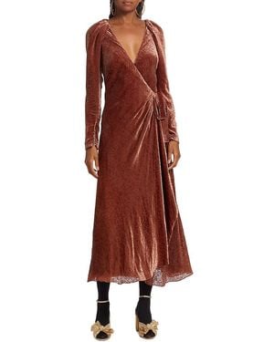 Tanya Taylor Laureen Velvet Wrap Dress - Red