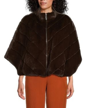 BELLE FARE BY MING YANG Highneck Faux Fur Cape - Brown