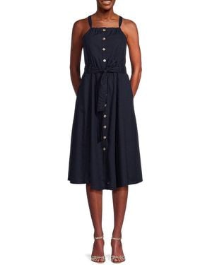 Central Park West Linen Blend Midi Shirtdress - Blue