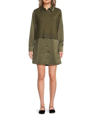Sam Edelman Layered Shirtdress With Knit Vest - Green