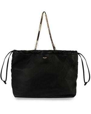 Moschino Drawstring Lettering Chain Shoulder Bag - Black