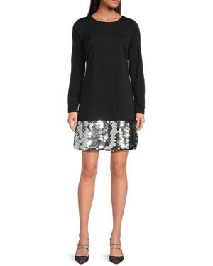 DKNY Sequin Colorblock Shirt Minidress - Black