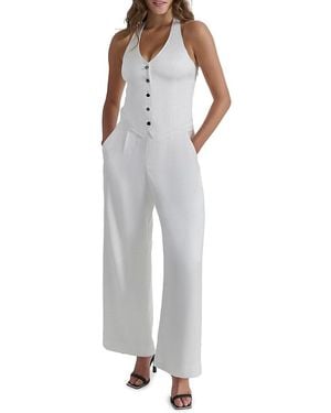 DKNY Sleeveless Tuxedo Jumpsuit - White