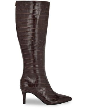 Guess Wayla 75Mm Croc-Embossed Knee-High Boots - Brown