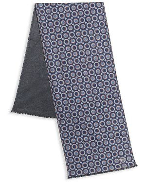 Kiton Circular Dots Silk Scarf - Blue