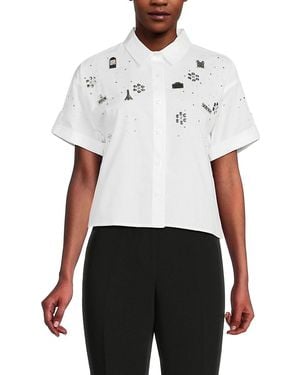 Karl Lagerfeld Crop Poplin Embellished Shirt - White